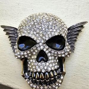 Skull Rhinestone Belt Buckle, black light ready